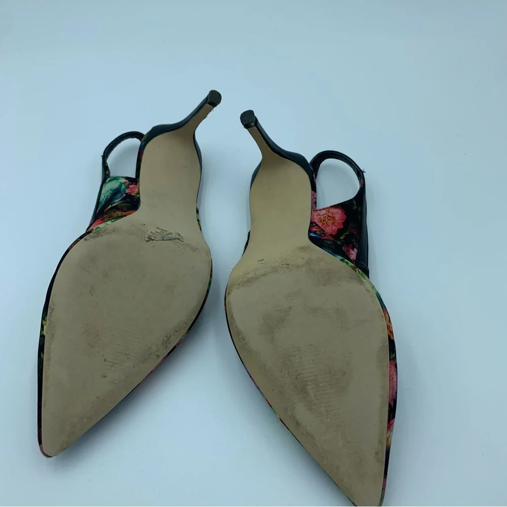 Dorothy Perkins Black Floral Sling Back Shoes Stiletto Heels Faux Leather UK 7 - Picture 10 of 13